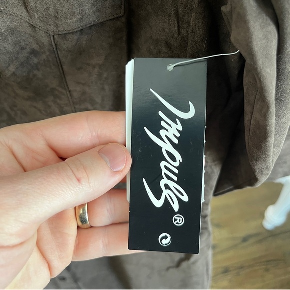 NWT H&M Impuls Women Faux Suede Shirt Dress Brown Button Front Size L - Picture 5 of 12